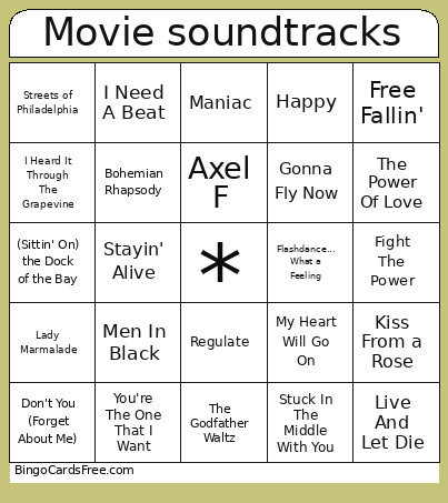 Music Movie Soundtracks Bingo Card