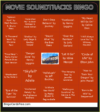 Music Movie Soundtracks Bingo Card