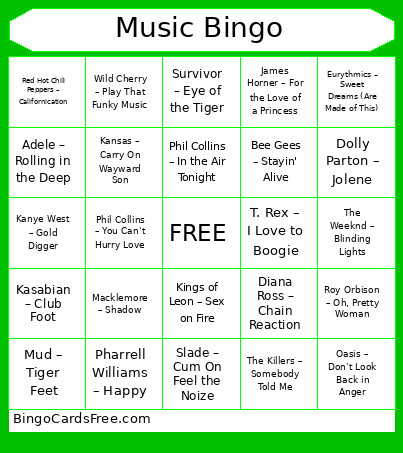 Music Number 1 Bingo Card