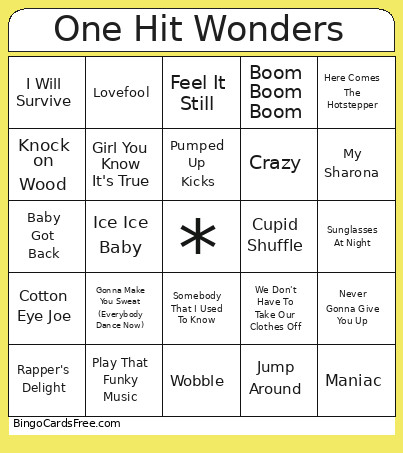 Music One Hit Wonders Bingo Card