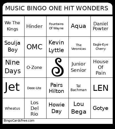 MUSIC ONE HIT WONDERS Bingo Card