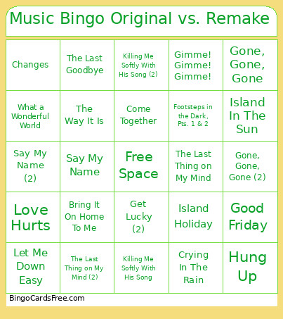 Music Original Vs. Remake Bingo Card