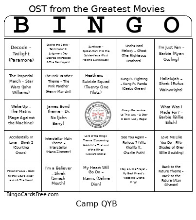 Music - OST From The Greatest Movies Bingo Card