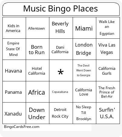 Music Bingo Places