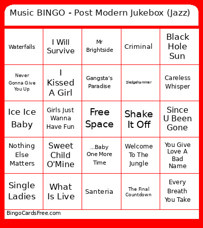 Music - Post Modern Jukebox (Jazz) Bingo Card