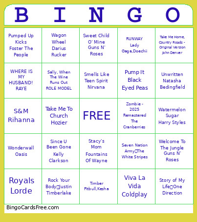 Music Round 1 Bingo Card