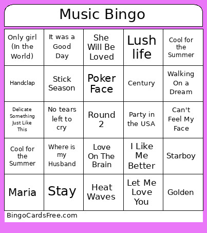Music Round 2 Bingo Card