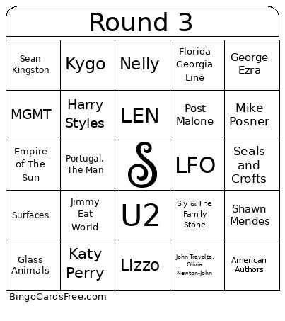 Music Round 3 Bingo Card