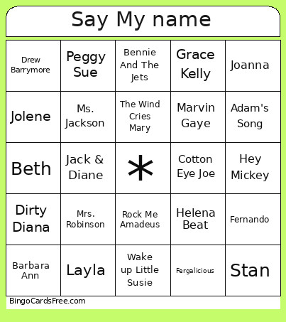 Music Say My Name Bingo Card