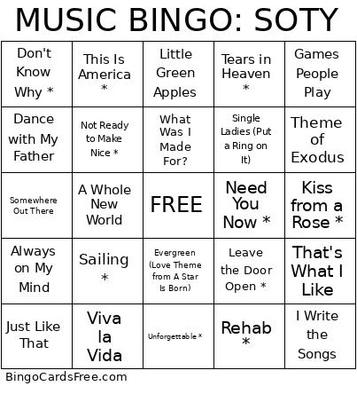 MUSIC BINGO: SOTY