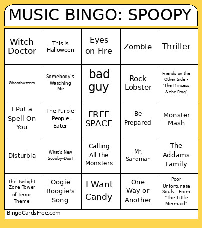 MUSIC : SPOOPY Bingo Card