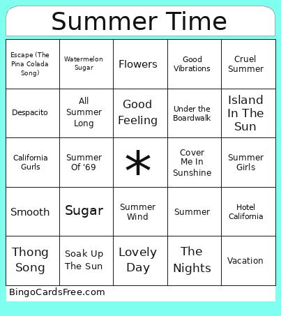Music Summertime Bingo Card