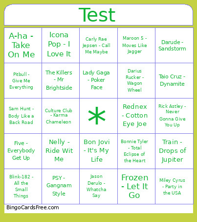 Music - Test Bingo Card