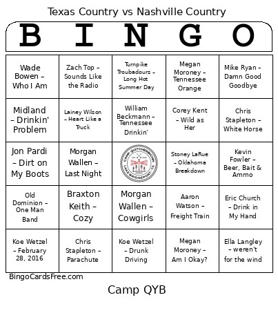 Music - Texas Country Vs Nashville Country Bingo Card