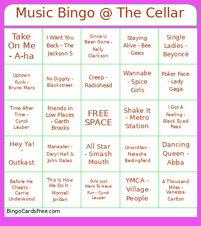 Music @ The Cellar Bingo Card