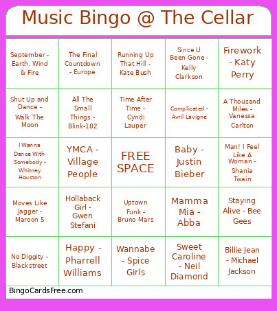 Music @ The Cellar Bingo Card