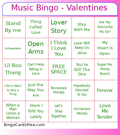 Music - Valentines Bingo Card