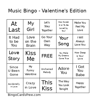 Music - Valentine's Edition Bingo Card