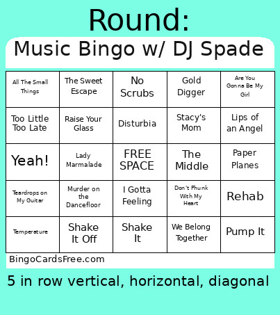 Music W/ DJ Spade Bingo Card
