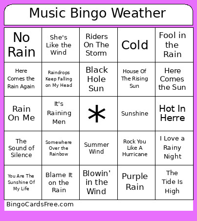 Music Weather Bingo Card