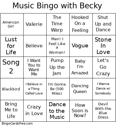 Music With Becky Bingo Card