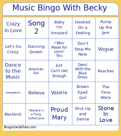 Music With Becky Bingo Card