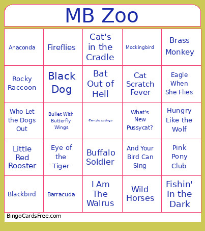 Music Zoo Bingo Card