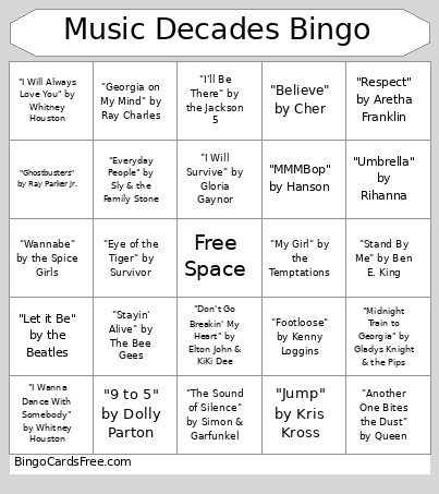Music Decades Bingo Card