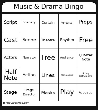 Music & Drama Bingo Card