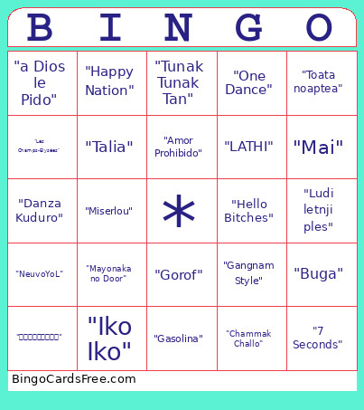 Music From Around The World Bingo Card