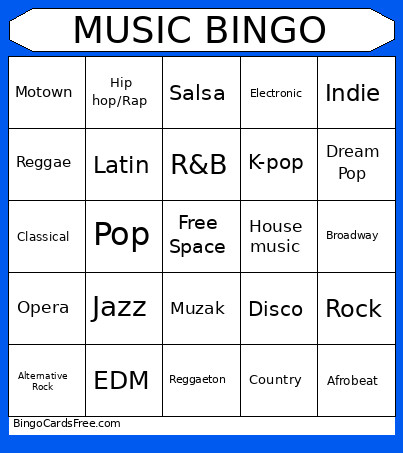 Music Genres Bingo Card