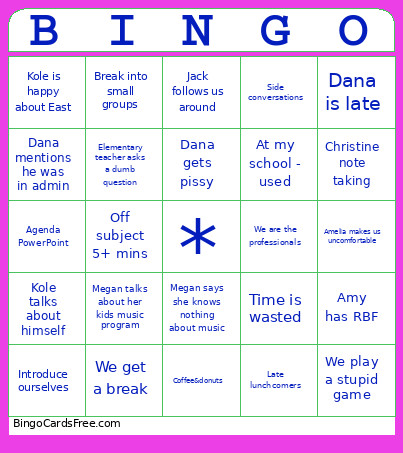 Music In-Service Bingo Card