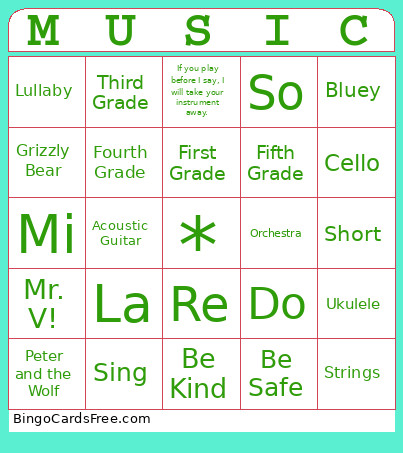 Music K-2 Bingo Card