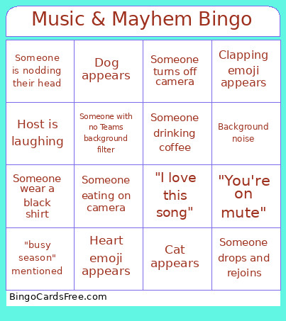 Music & Mayhem Bingo Card