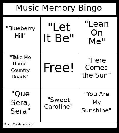 Music Memory Bingo Card