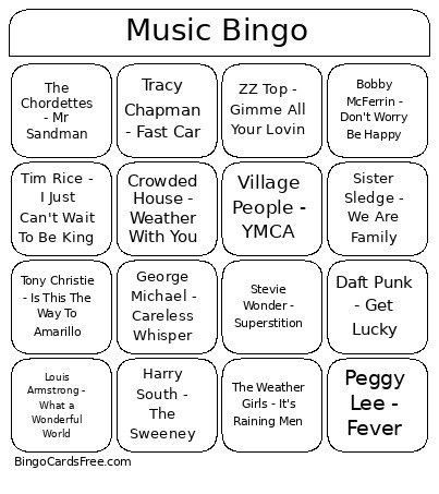 Music Quiz 2 Bingo Card