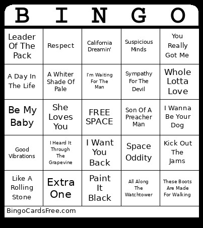 Music Test Bingo Card