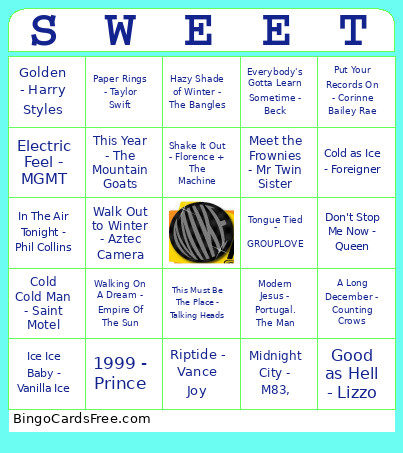Music Trivia Bingo Card