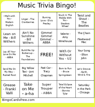 Music Trivia ! Bingo Card