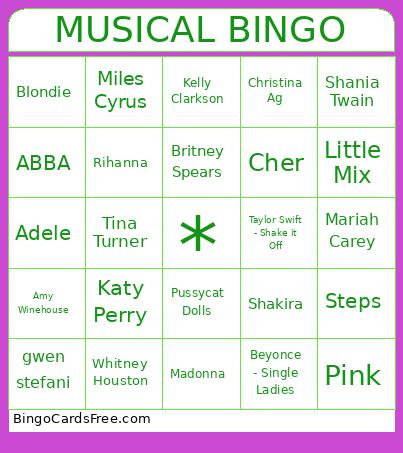 MUSICAL BINGO Cards Free Pdf Printable Game, Title: MUSICAL BINGO