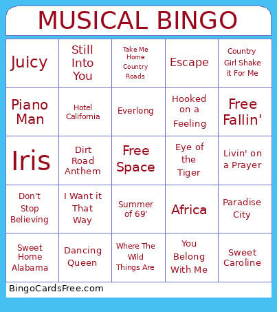 Musical Bingo Card