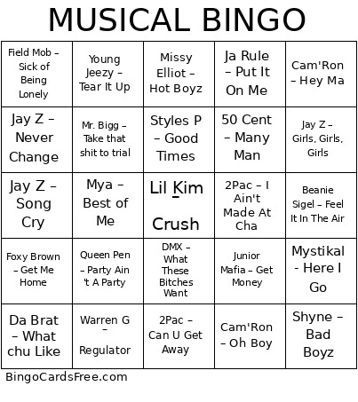 Musical Bingo Card