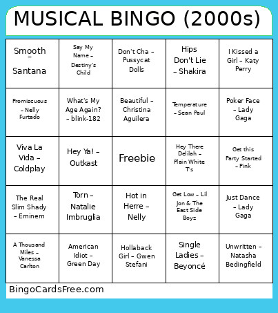 MUSICAL (2000s) Bingo Card