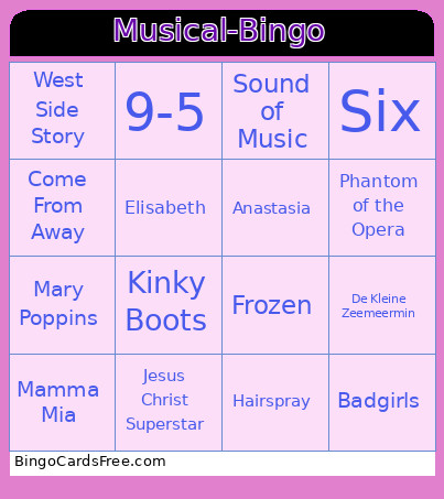 Musical Bingo Card