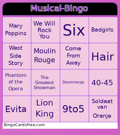 Musical- Bingo Card