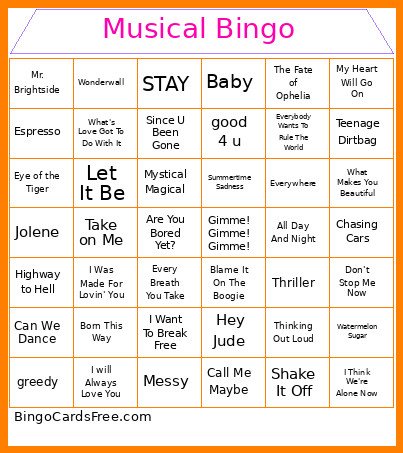 Musical Bingo Card 2