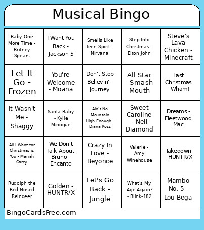Musical Bingo Card