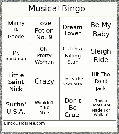 Musical ! Bingo Card