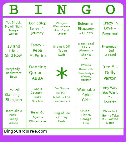Musical Bingo Card