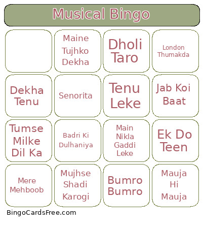 Musical Bingo Card